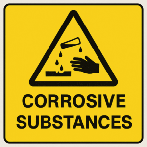 skilt, Ætsende stoffer 200x200mm.