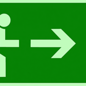 skilt, nødudgang til højre 297x148mm. klistermærke