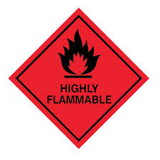 skilt, brandfare (brandfarligt) 100x100 mm. klistermærke